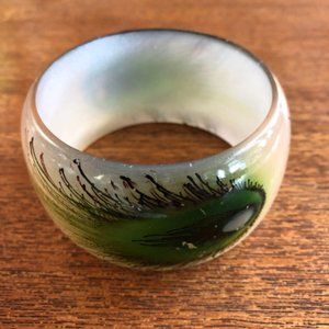 Vintage 70's Peacock Feather Cuff Bracelet - 70's Costume Jewelry - Bangle